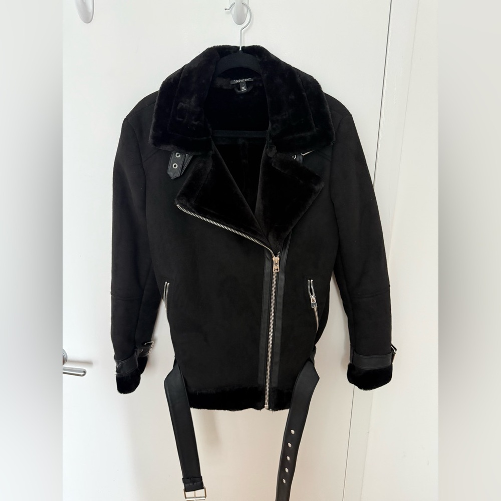 Topshop Faux Fur Black Jacket - size 6